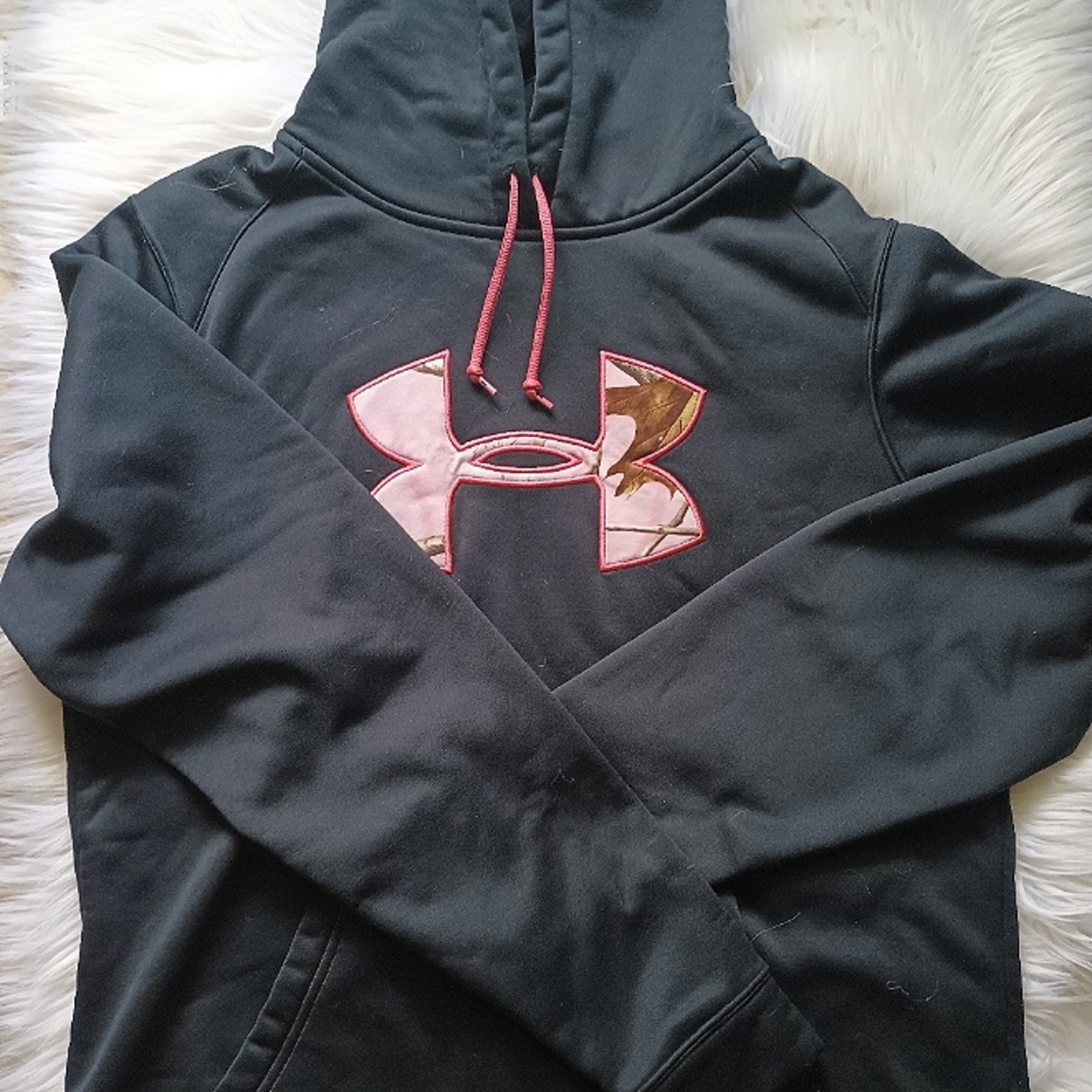 Under Armour Black and Pink Hoodie (L)